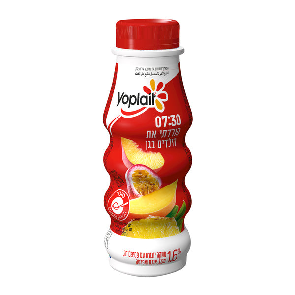 Yogurt drink with passion fruit mango pineapple and peach 1.5%