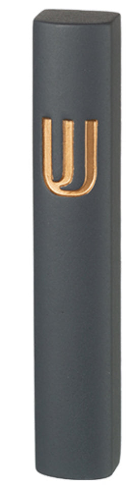 Polyresin Mezuzah 15 Cm, Dark Gray With Gold